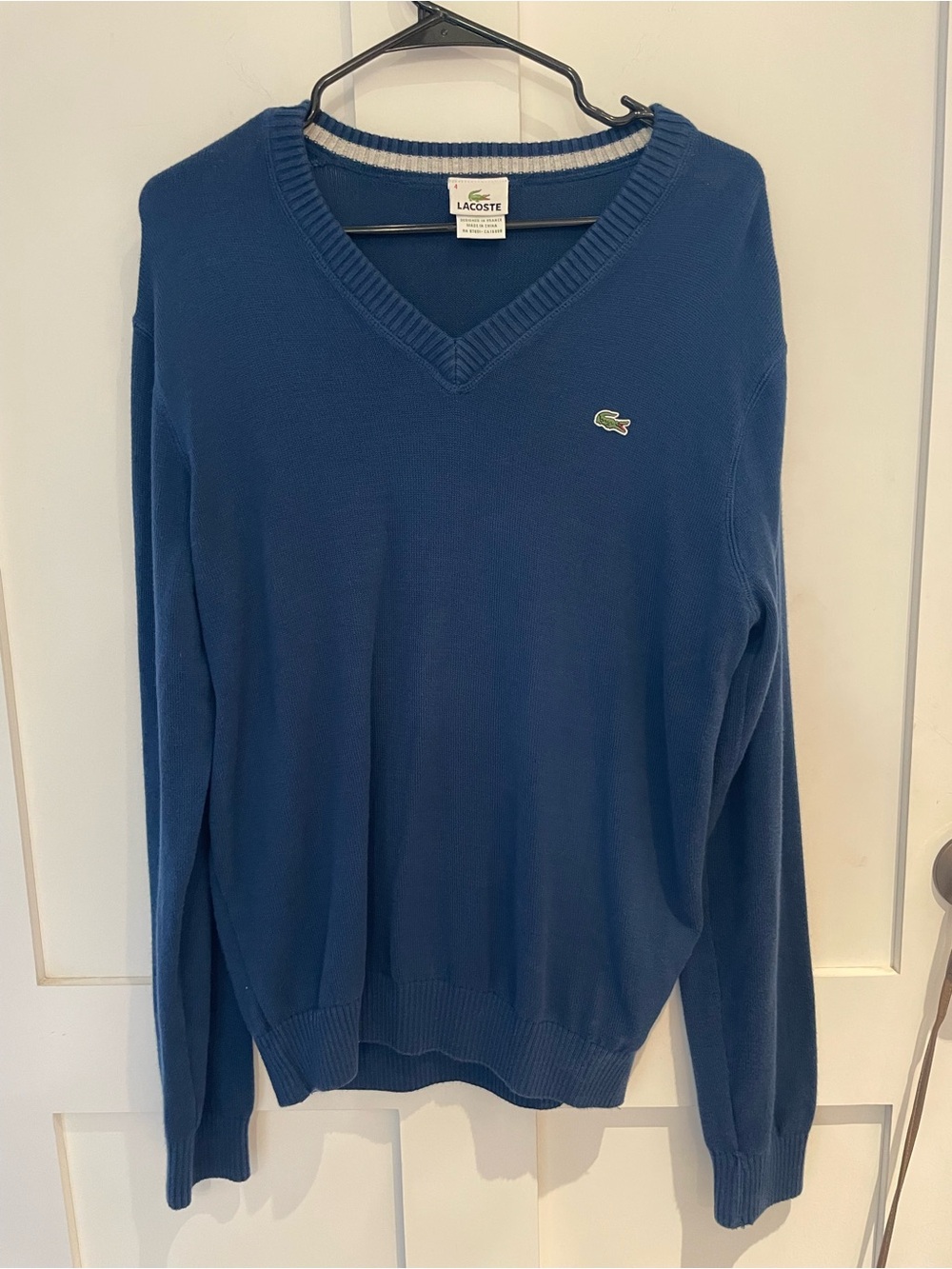 Lacoste Men’s M Blue V-Neck Cotton Sweater